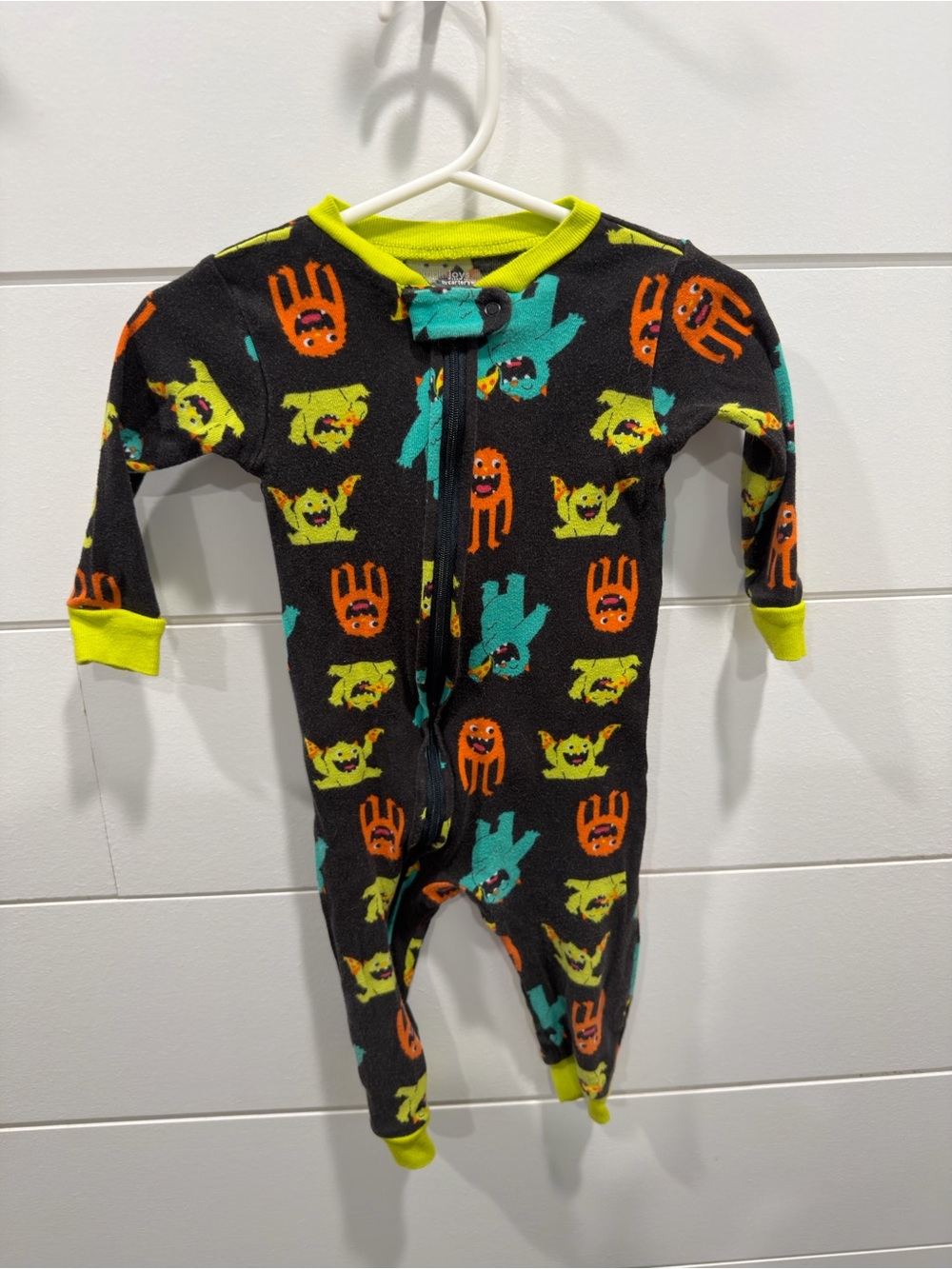 Carter's Black Monster Print Footed One-Piece with Neon Green Trim